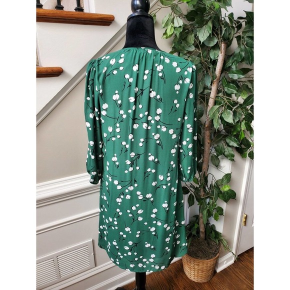 Les Serien Green Floral Polyester Scoop Neck Long Sleeve Knee Length Dress S - Picture 8 of 12